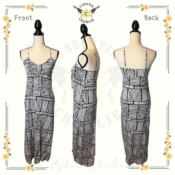 Y2K O'NEILL Abstract Allover Print Sleeveless Dress Womens Sz Small White/Black - Picture 1 of 8